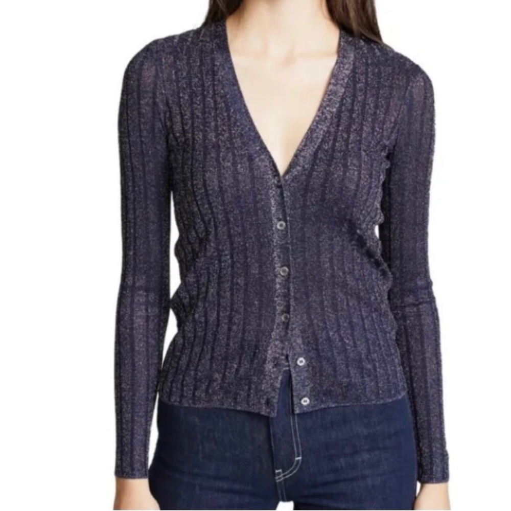 Veronica Beard Sparkle Ribbed Cardigan in Navy